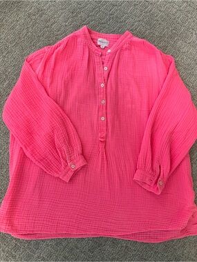 Félicité Hot Pink Gauze Henley Blouse